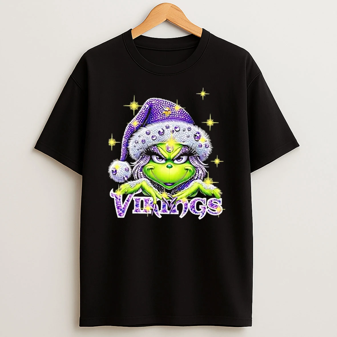 Glitter Diamond Grinch Girl X Minnesota Vikings Football Graphic T Shirt