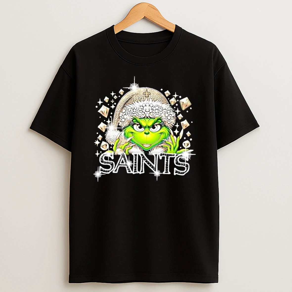 Glitter Diamond Grinch Girl X New Orleans Saints Football Graphic T Shirt