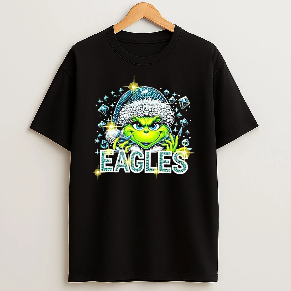 Glitter Diamond Grinch Girl X Philadelphia Eagles Football Graphic T Shirt