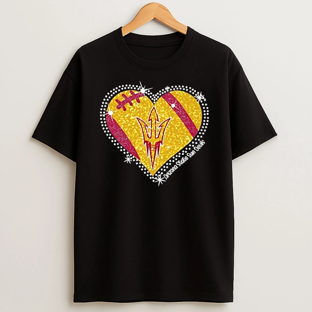 Glitter Heart Arizona State Sun Devils Football Logo T Shirt