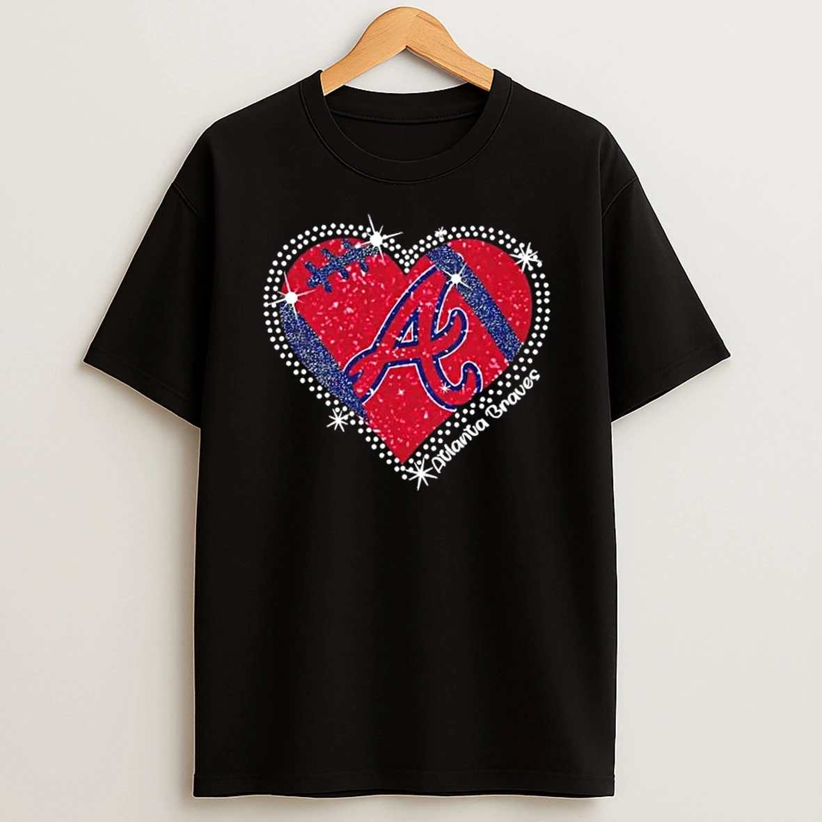 Glitter Heart Atlanta Braves Baseball Logo T Shirt
