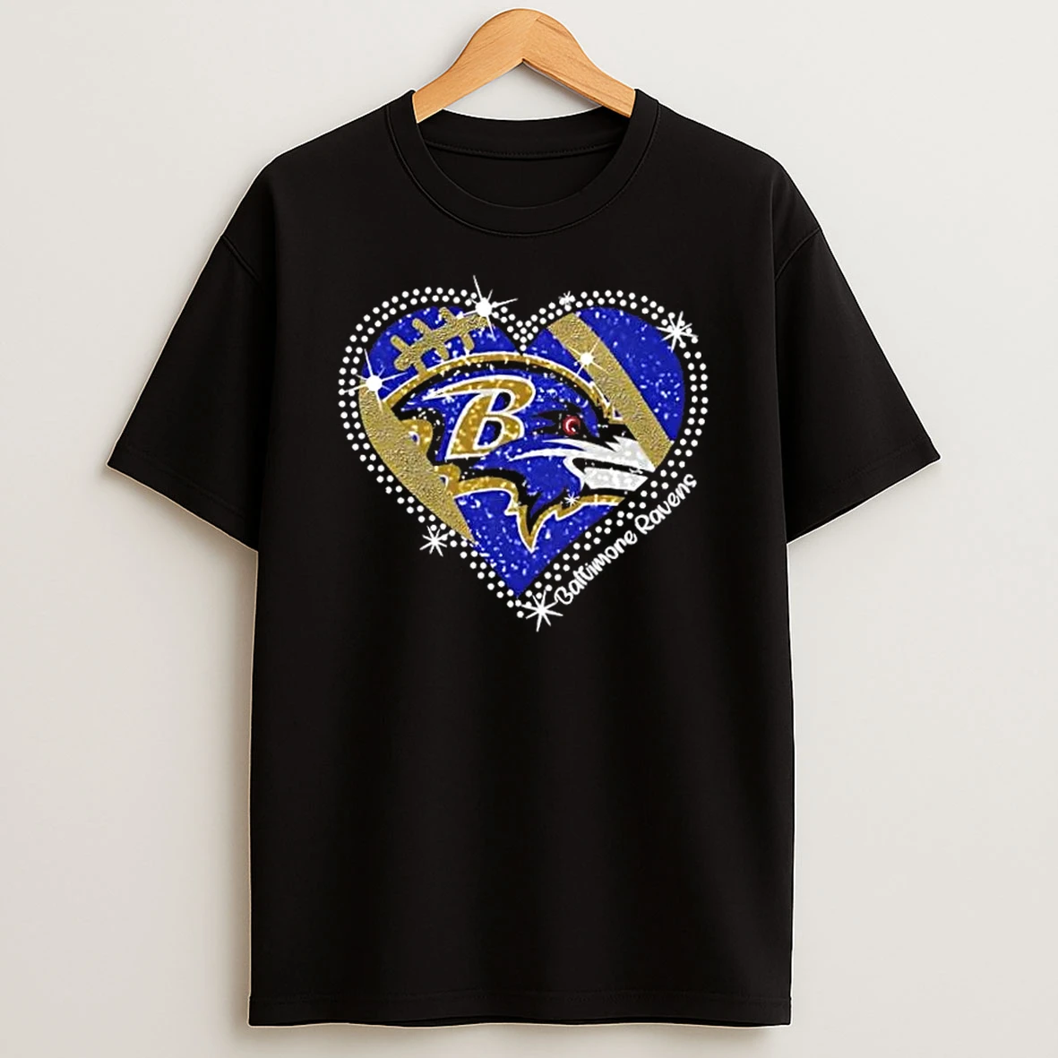 Glitter Heart Baltimore Ravens Football Logo T Shirt