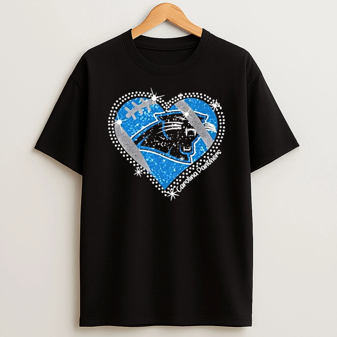 Glitter Heart Carolina Panthers Football Logo T Shirt