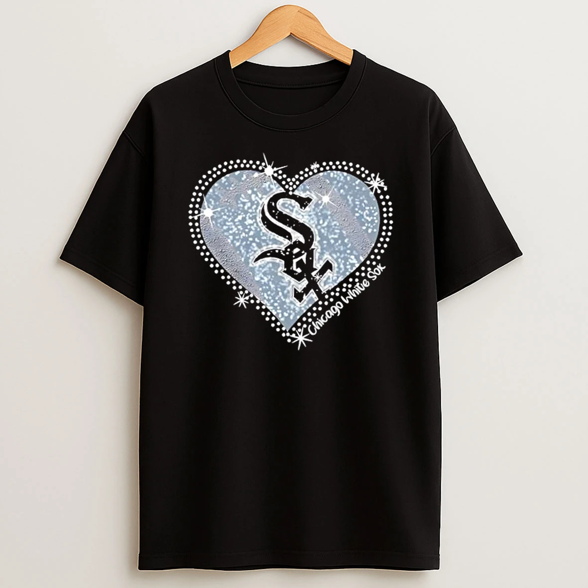 Glitter Heart Chicago White Sox Baseball Logo T Shirt