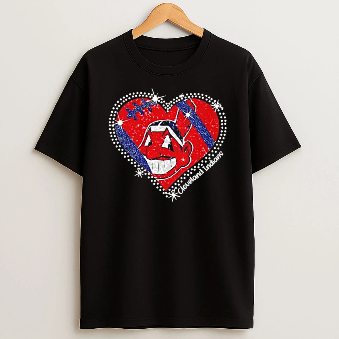 Glitter Heart Cleveland Indians Baseball Logo T Shirt