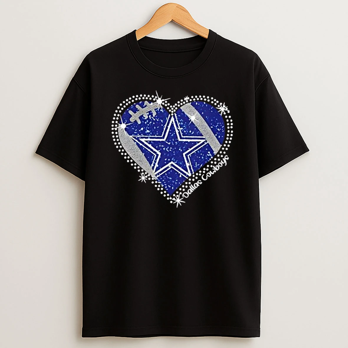 Glitter Heart Dallas Cowboys Football Logo T Shirt