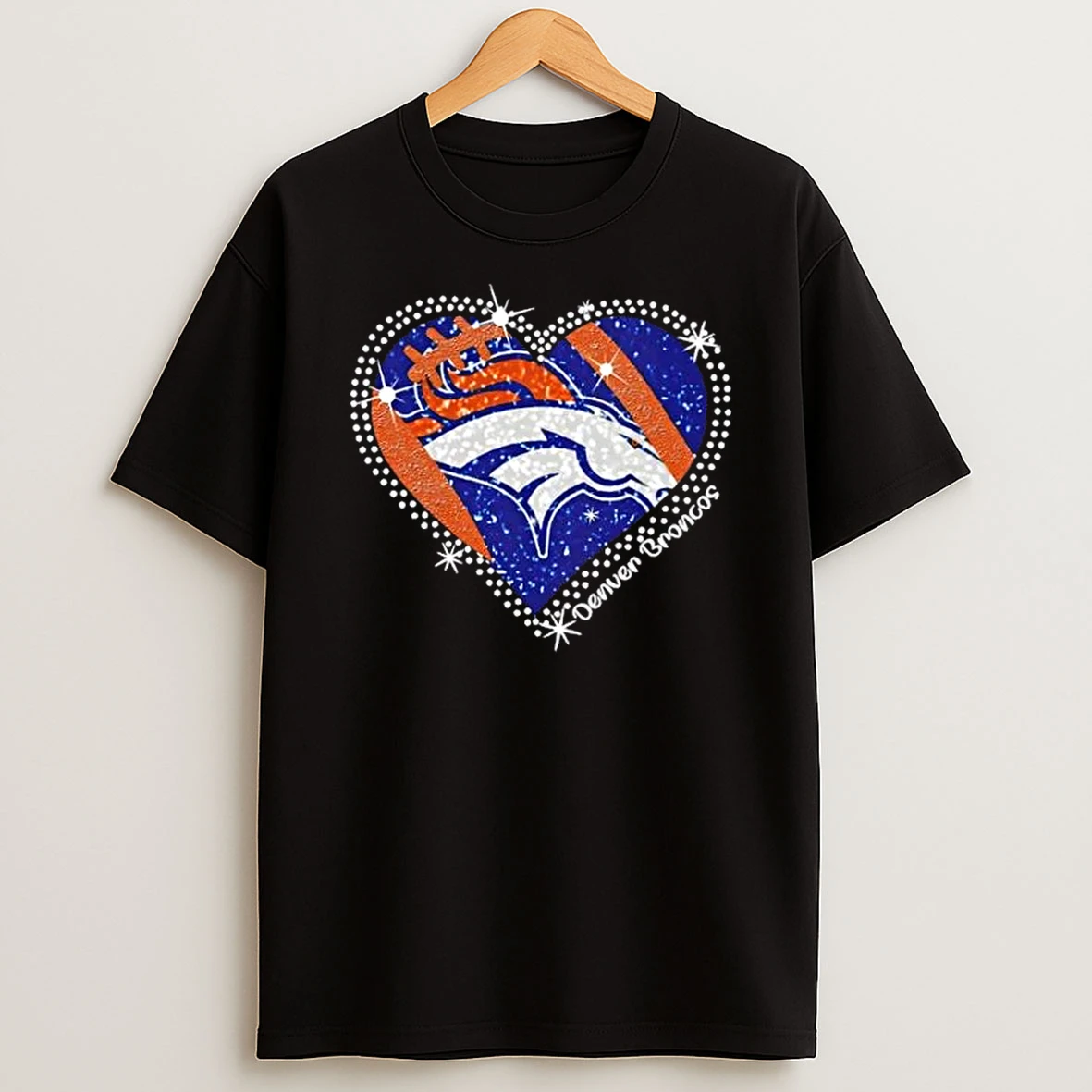 Glitter Heart Denver Broncos Football Logo T Shirt