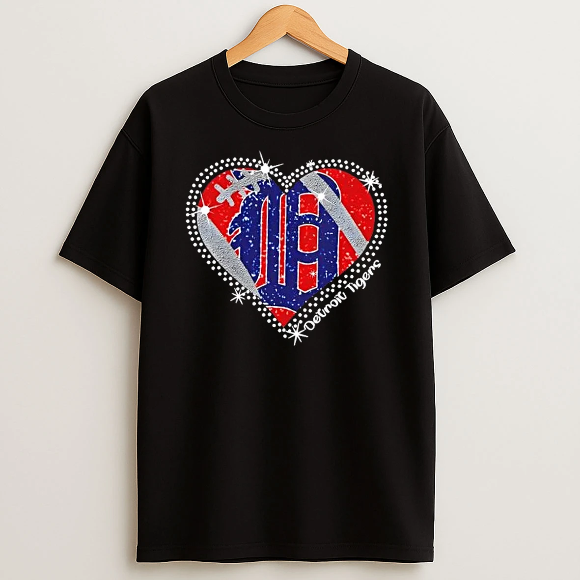 Glitter Heart Detroit Tigers Baseball Logo T Shirt