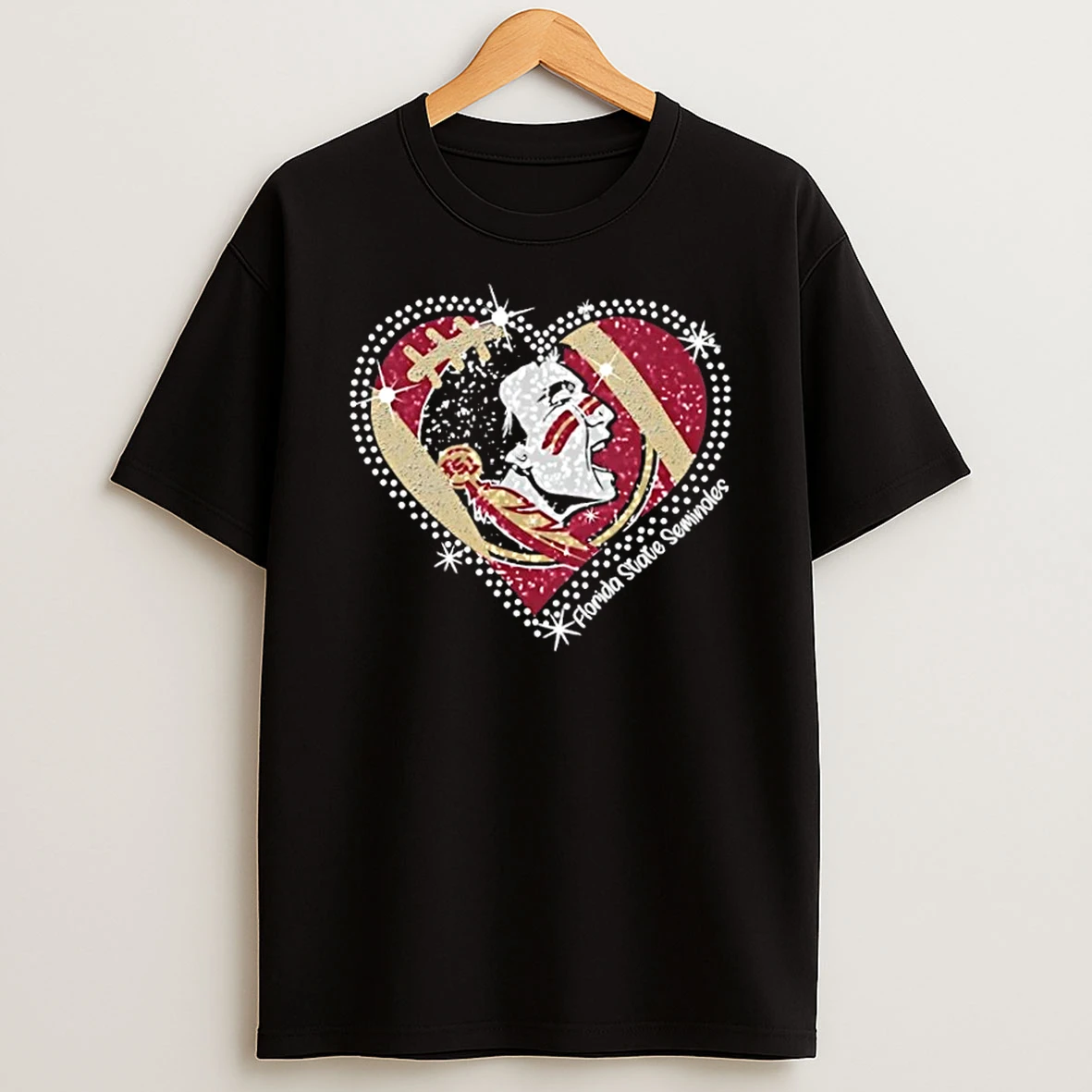 Glitter Heart Florida State Seminoles Football Logo T Shirt