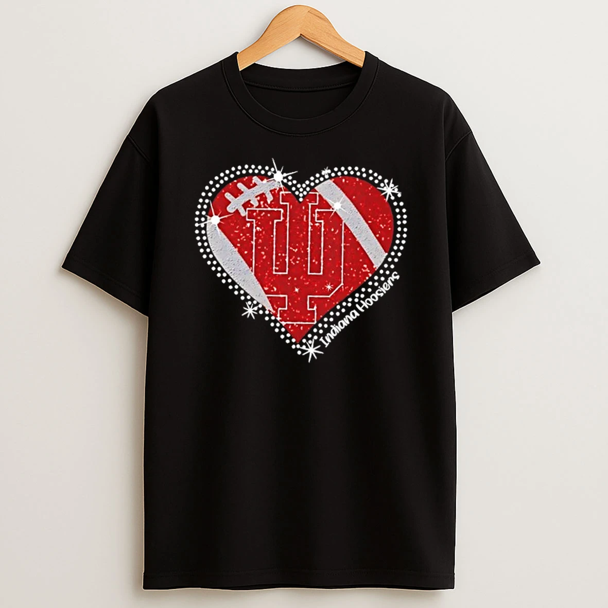 Glitter Heart Indiana Hoosiers Football Logo T Shirt