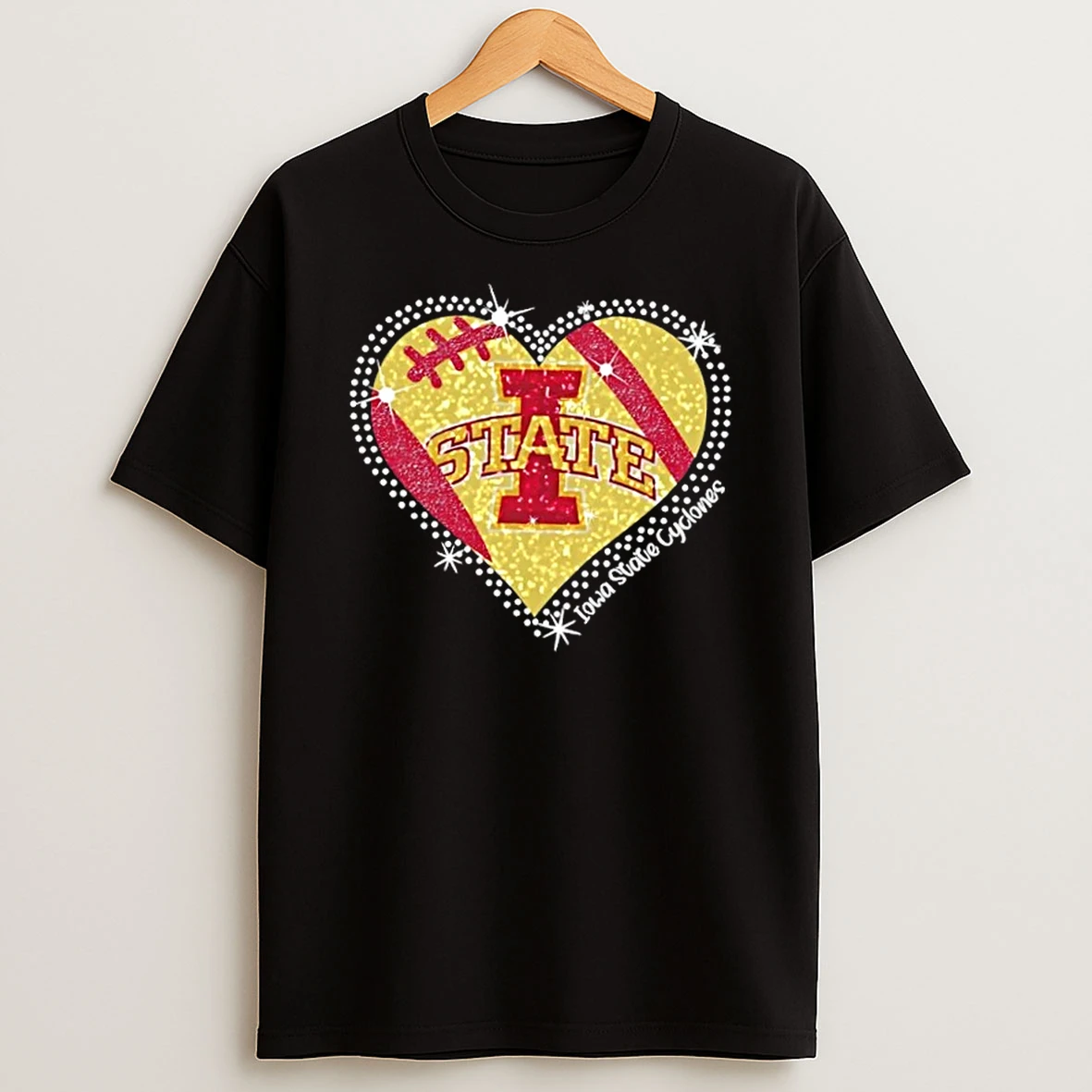 Glitter Heart Iowa State Cyclones Football Logo T Shirt