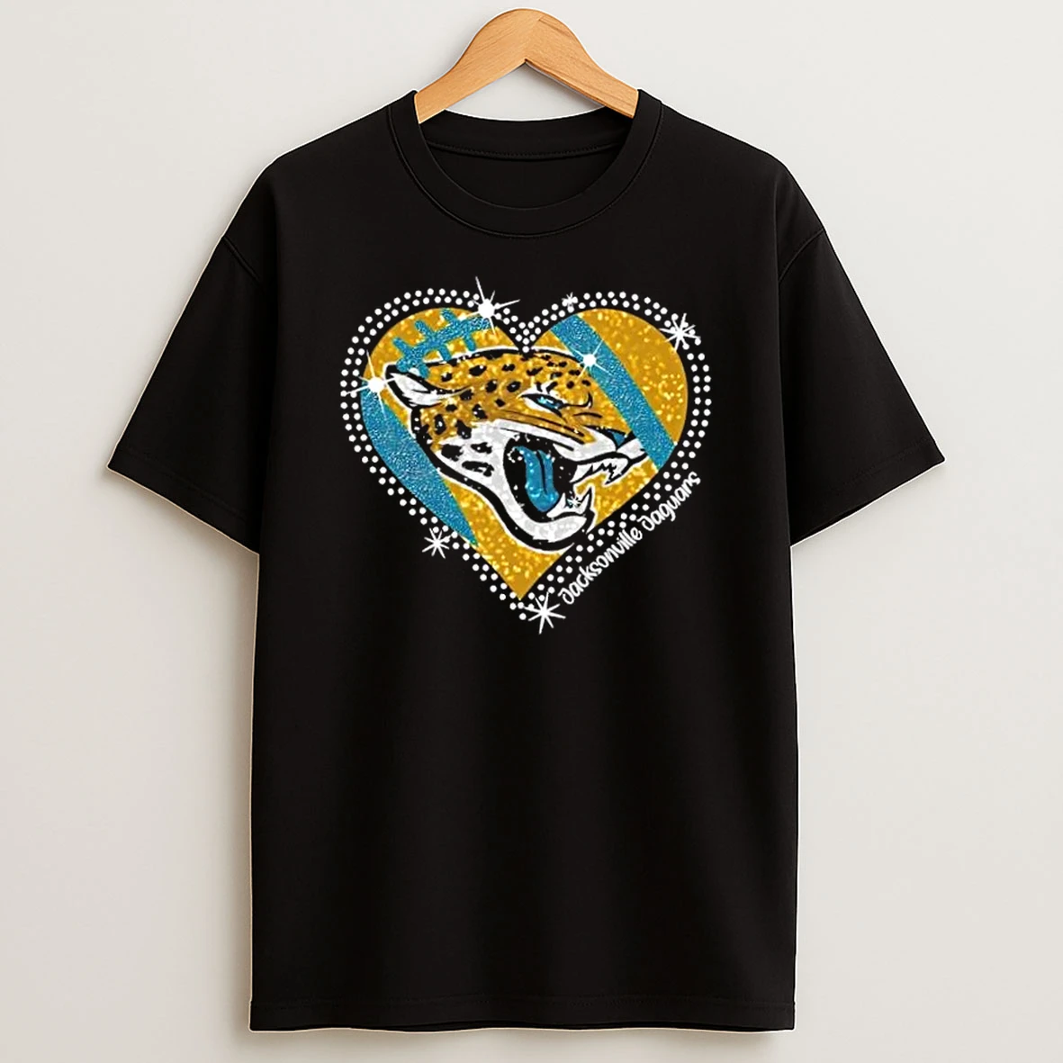 Glitter Heart Jacksonville Jaguars Football Logo T Shirt
