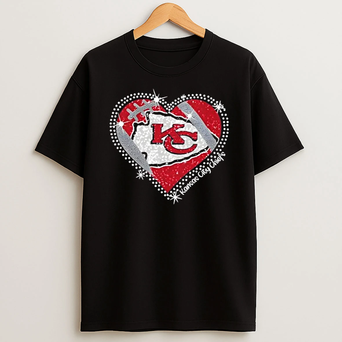 Glitter Heart Kansas City Chiefs Football Logo T Shirt