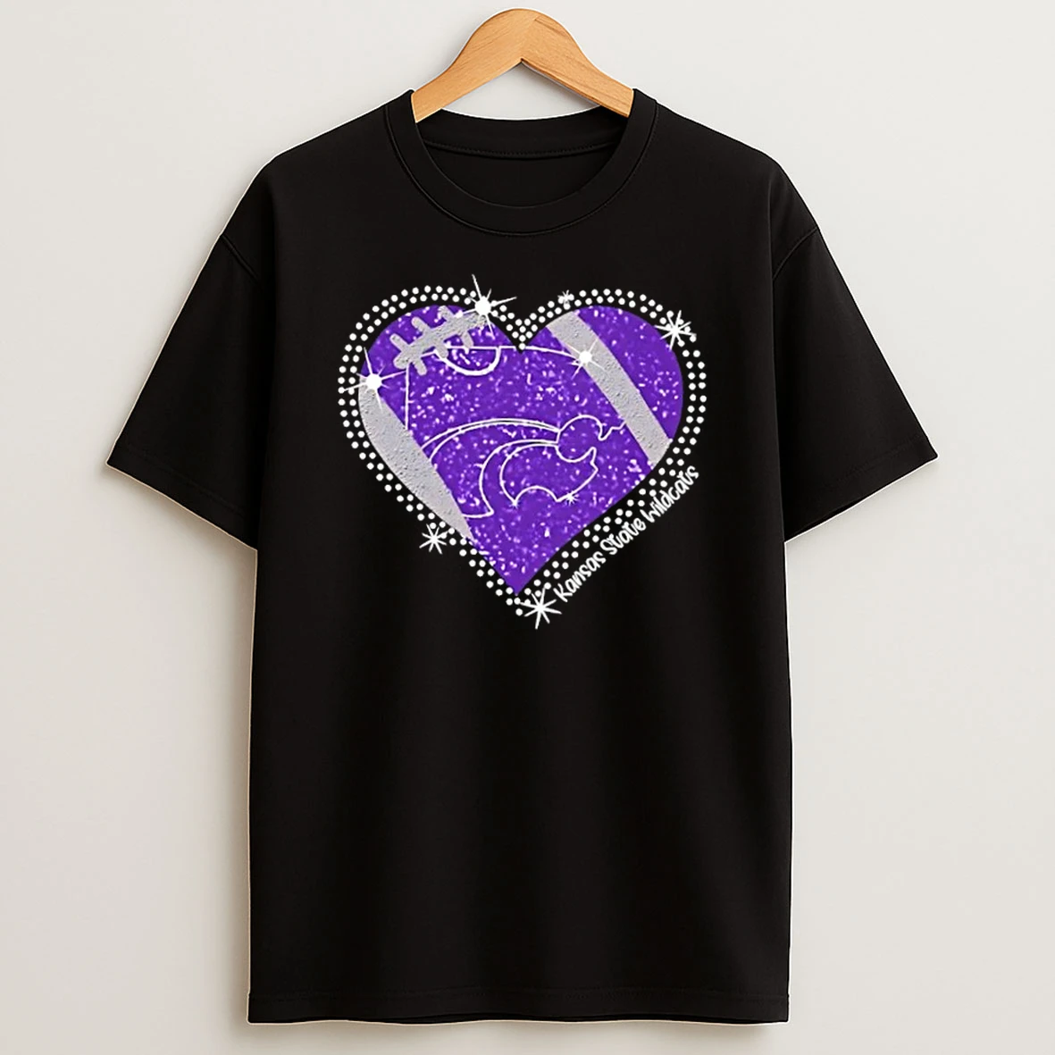 Glitter Heart Kansas State Wildcats Football Logo T Shirt