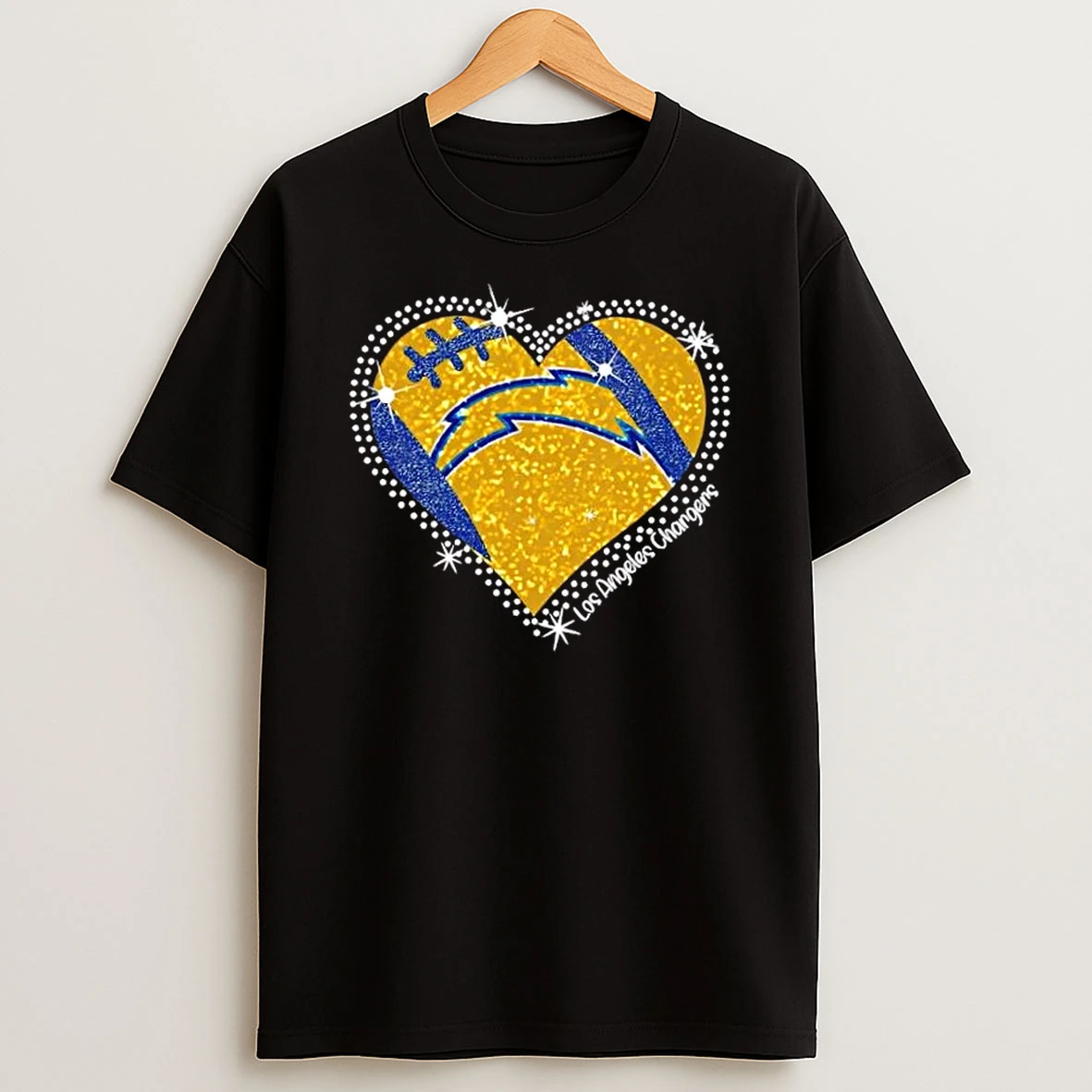 Glitter Heart Los Angeles Chargers Football Logo T Shirt