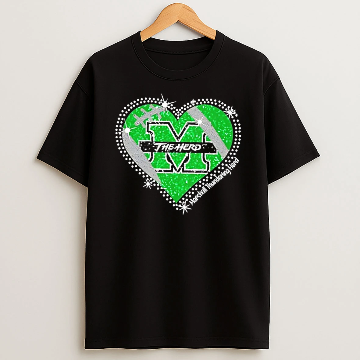 Glitter Heart Marshall Thundering Herd Football Logo T Shirt