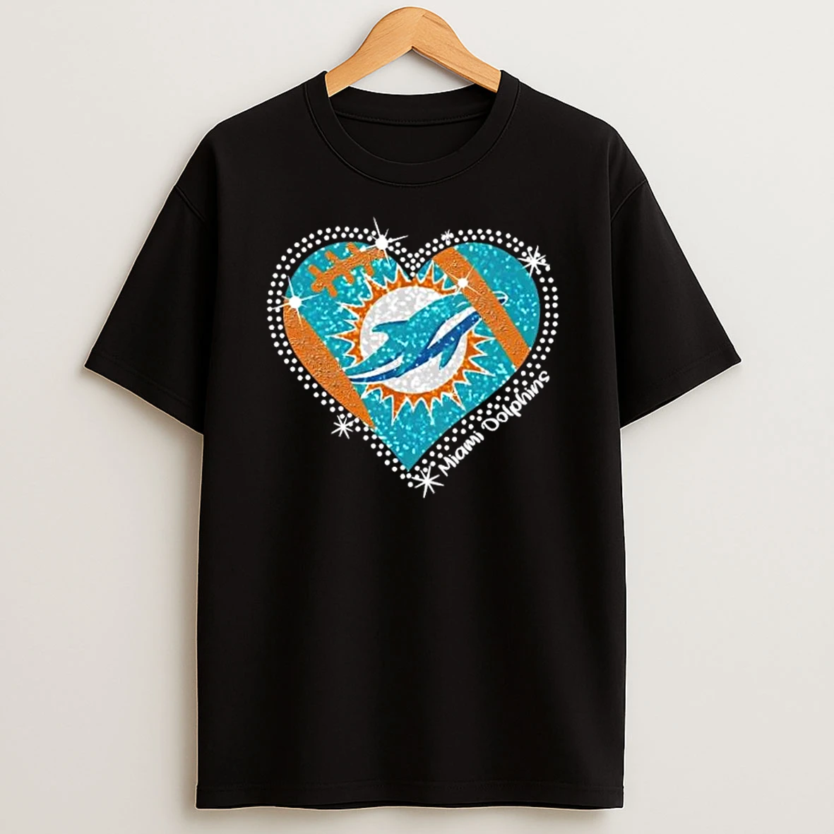 Glitter Heart Miami Dolphins Football Logo T Shirt