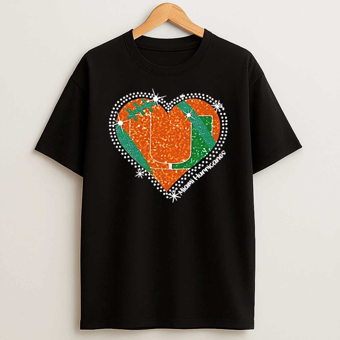 Glitter Heart Miami Hurricanes Football Logo T Shirt