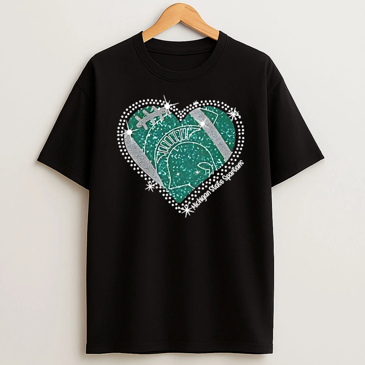 Glitter Heart Michigan State Spartans Football Logo T Shirt