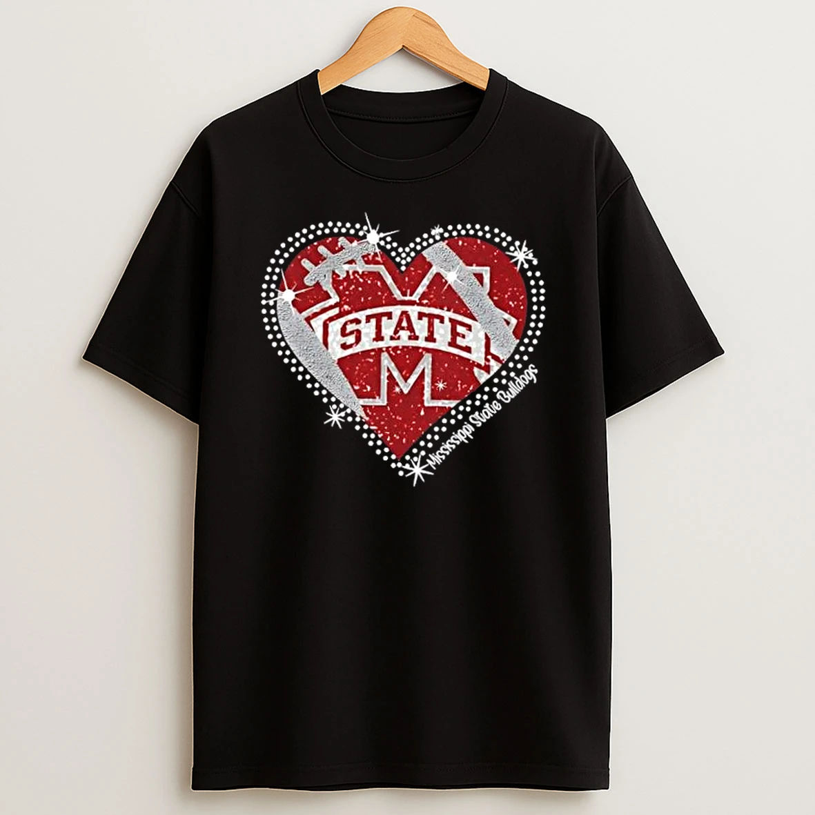 Glitter Heart Mississippi State Bulldogs Football Logo T Shirt