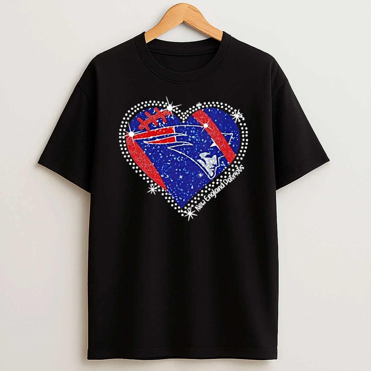 Glitter Heart New England Patriots Football Logo T Shirt