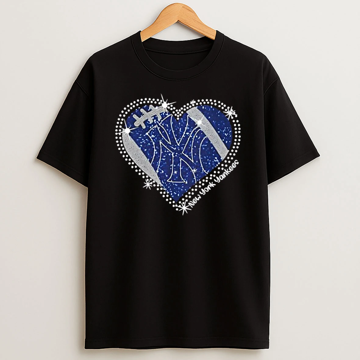 Glitter Heart New York Yankees Baseball Logo T Shirt