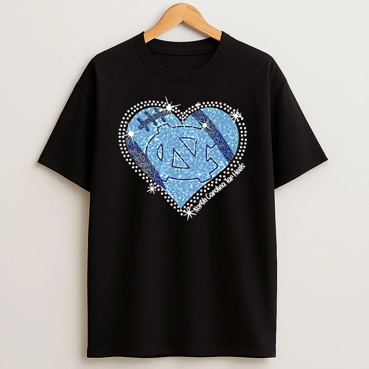 Glitter Heart North Carolina Tar Heels Football Logo T Shirt