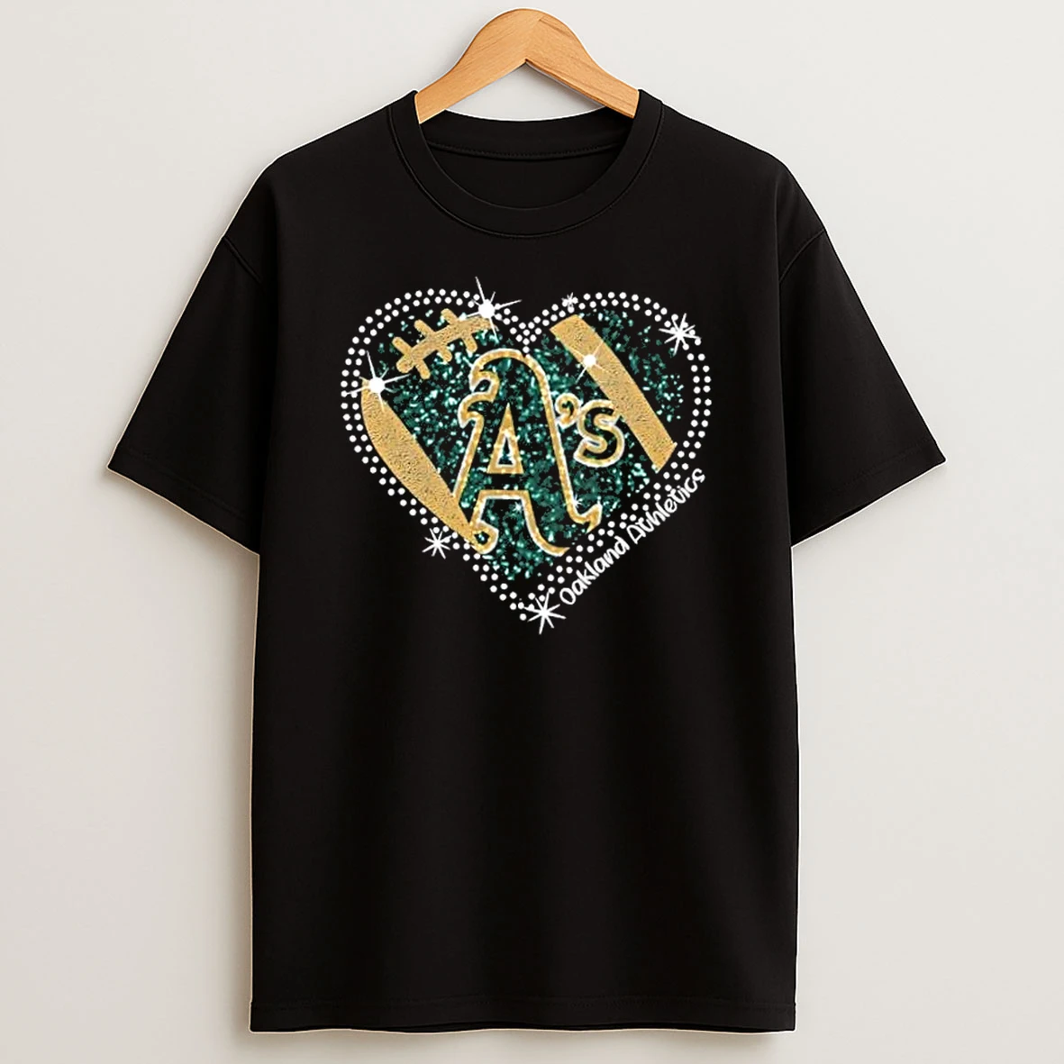 Glitter Heart Oakland Athletics Baseball Logo T Shirt
