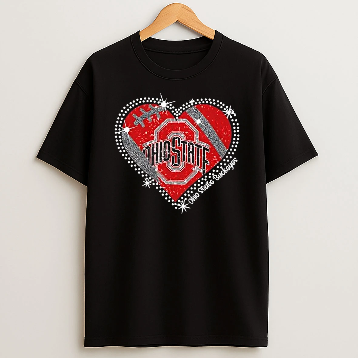 Glitter Heart Ohio State Buckeyes Football Logo T Shirt