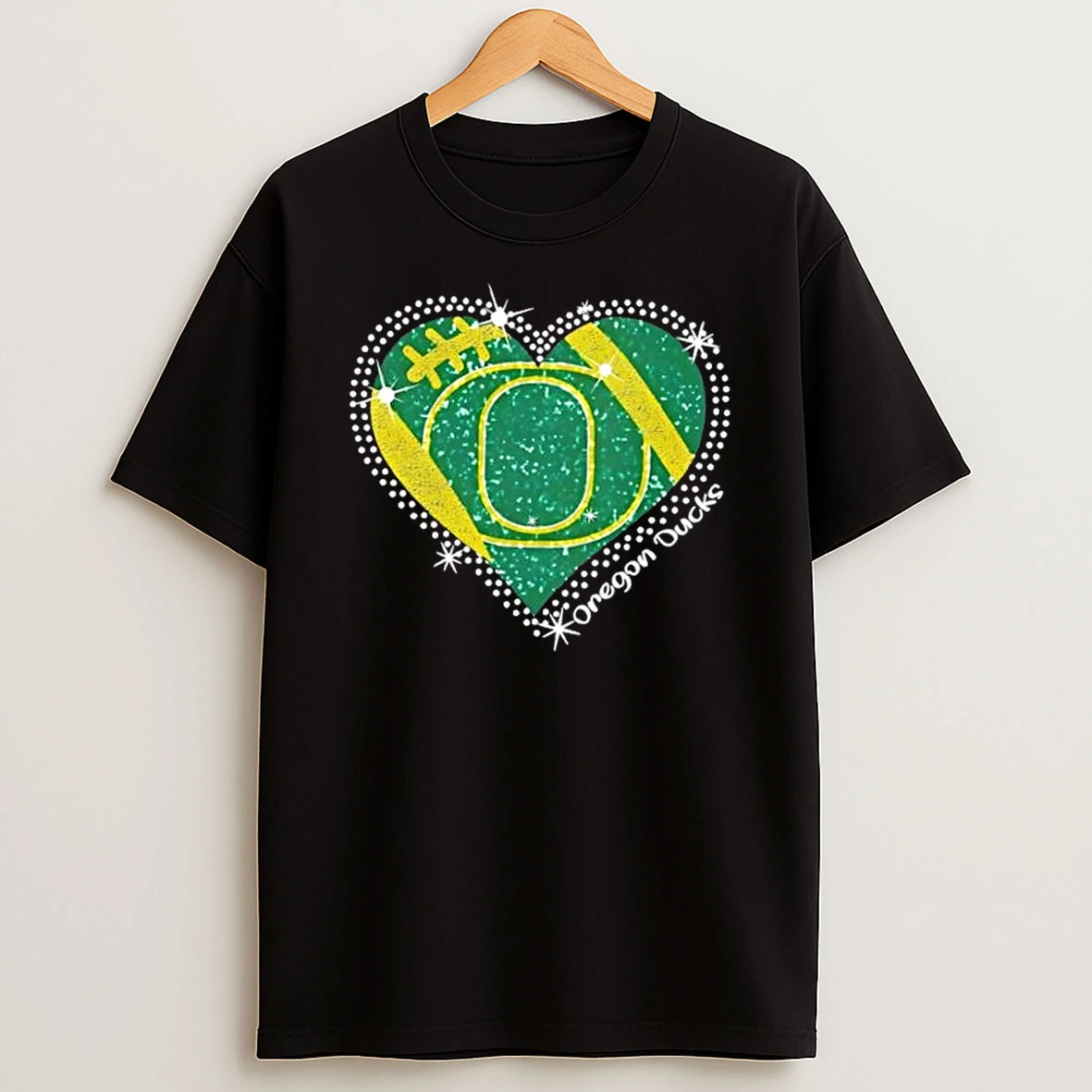Glitter Heart Oregon Ducks Football Logo T Shirt