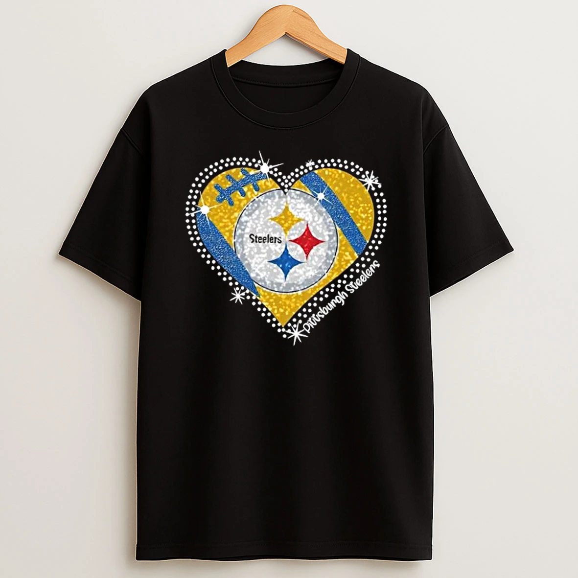 Glitter Heart Pittsburgh Steelers Football Logo T Shirt