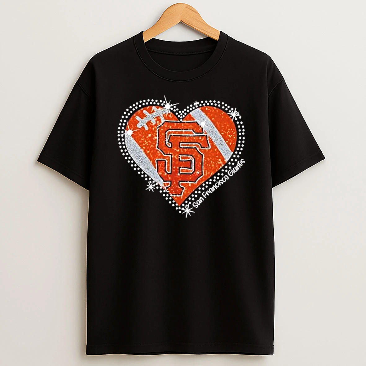 Glitter Heart San Francisco Giants Baseball Logo T Shirt