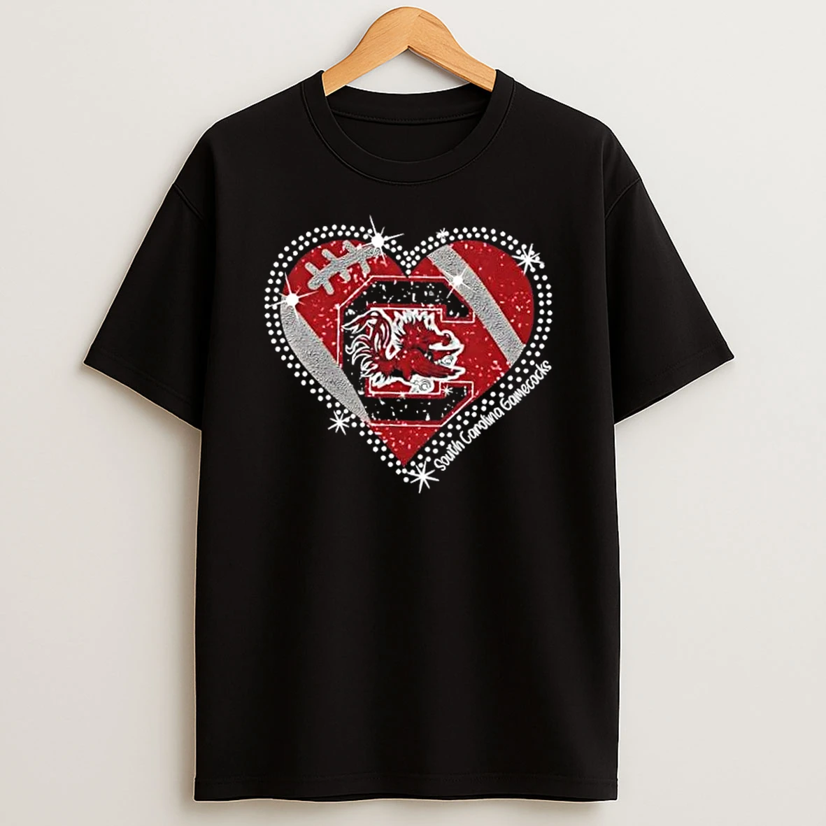 Glitter Heart South Carolina Gamecocks Football Logo T Shirt