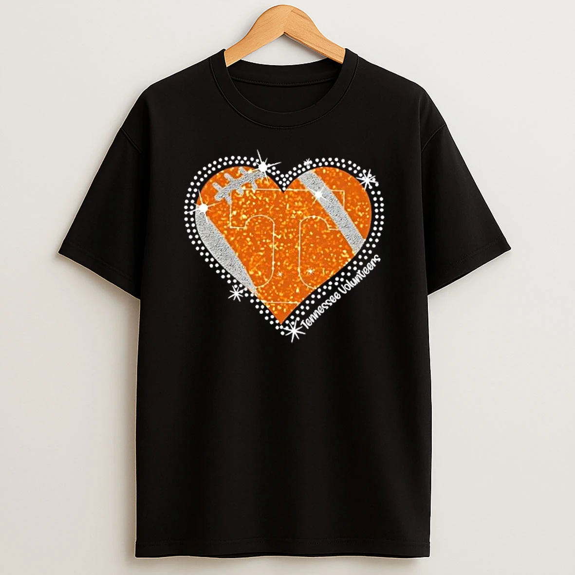 Glitter Heart Tennessee Volunteers Football Logo T Shirt