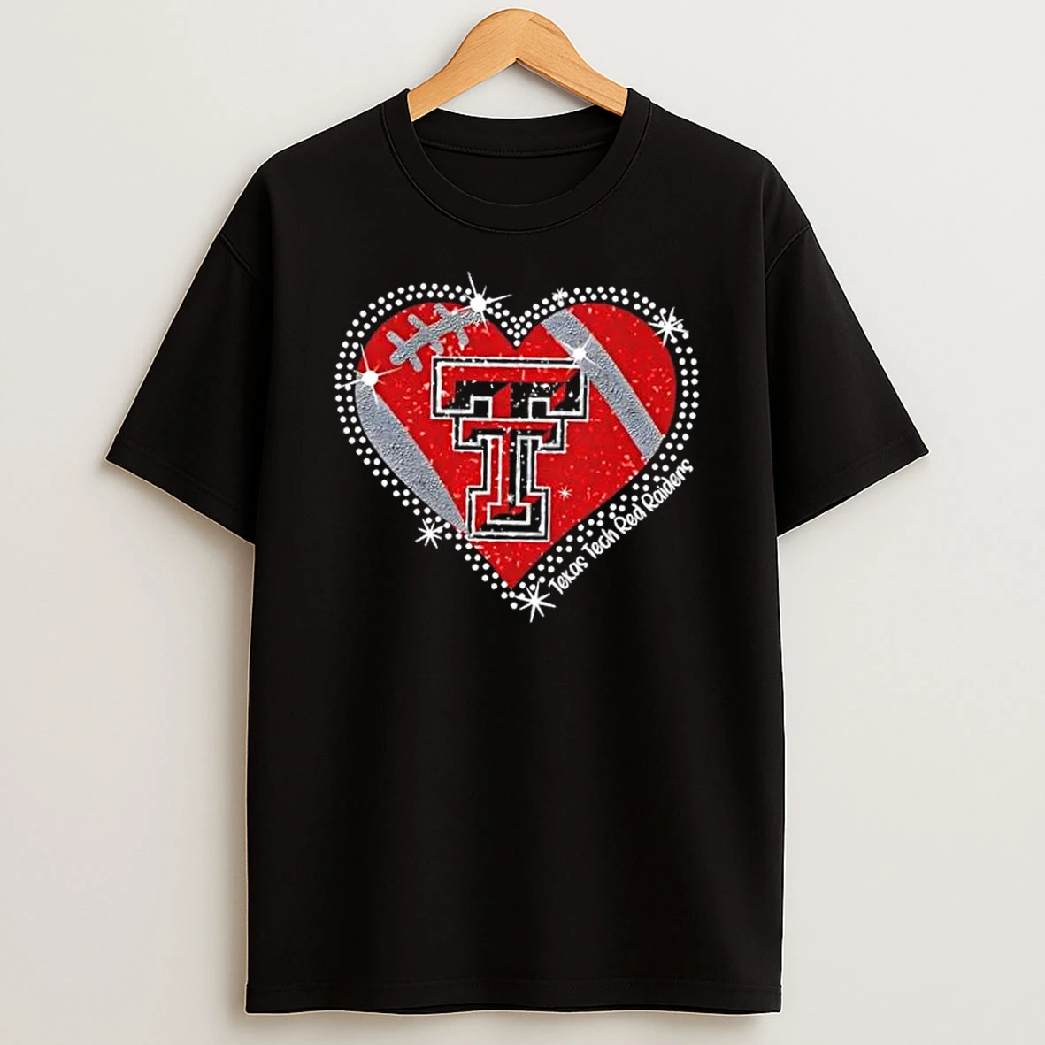 Glitter Heart Texas Tech Red Raiders Football Logo T Shirt