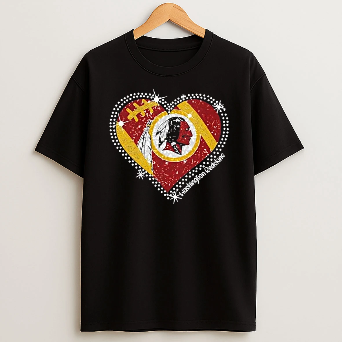 Glitter Heart Washington Redskins Football Logo T Shirt