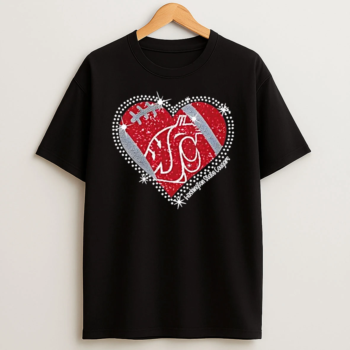 Glitter Heart Washington State Cougars Football Logo T Shirt