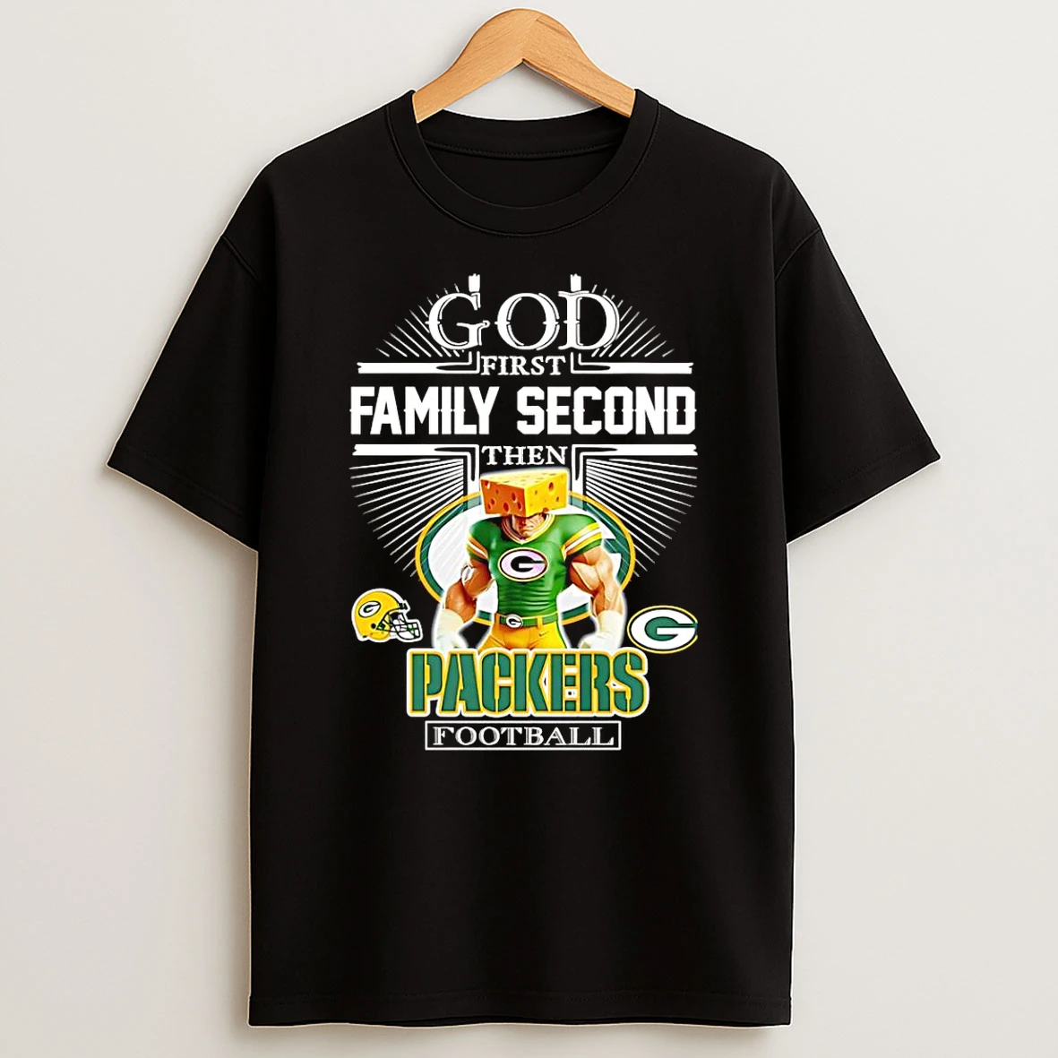 God First Family Second Then Green Bay Packers Football Mascot 2025 T Shirt