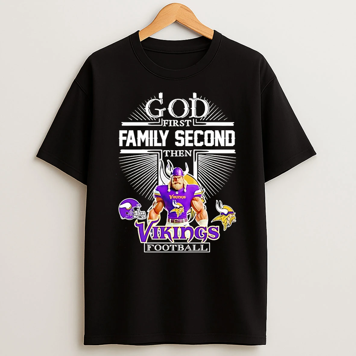 God First Family Second Then Minnesota Vikings Football Mascot 2025 T Shirt