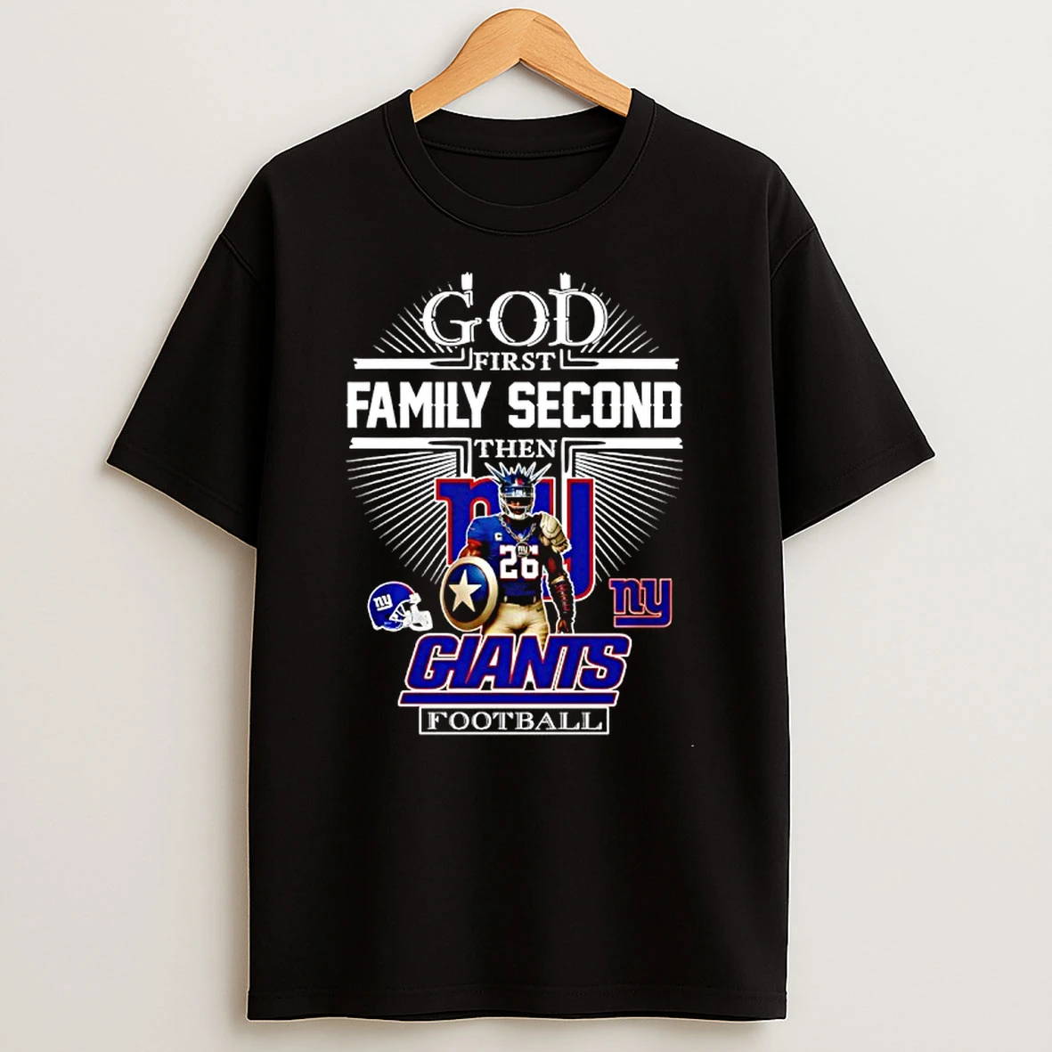 God First Family Second Then New York Giants Football Player Mascot T Shirt