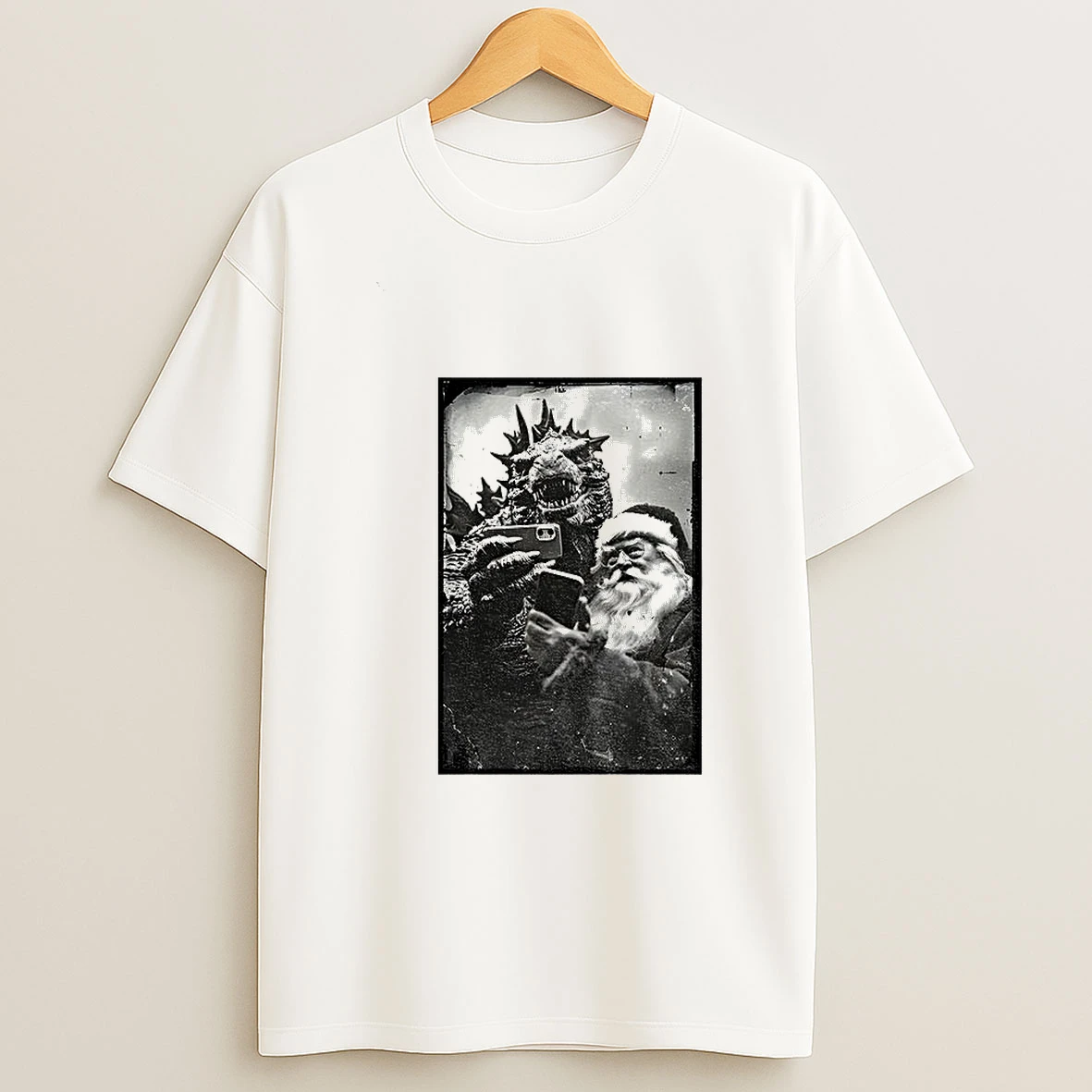 Godzilla Santa Claus Vintage Selfie Photo T Shirt