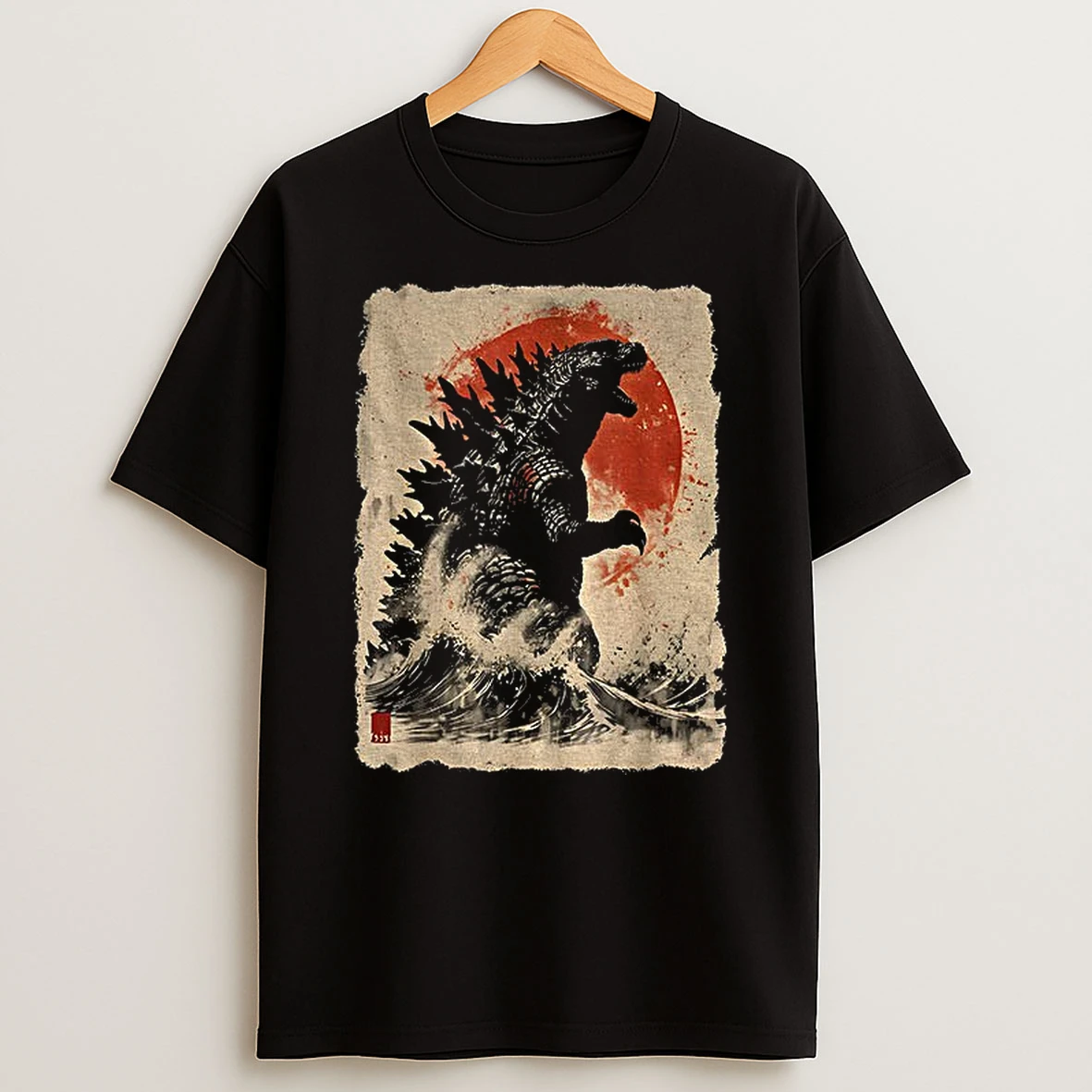 Godzilla And The Wave Japanese King Of The Monsters Vintage T Shirt