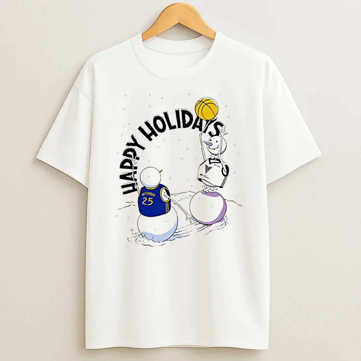 Golden State Warriors Happy Holidays Snowman Circle T Shirt