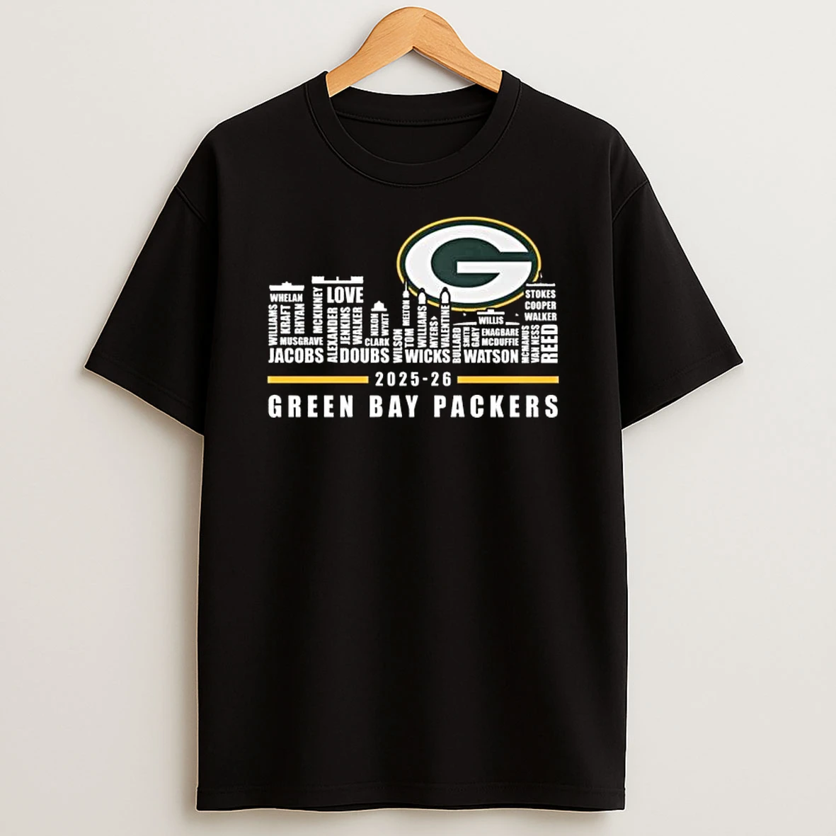 Green Bay Packers Skyline Names 2025 26 Logo T Shirt