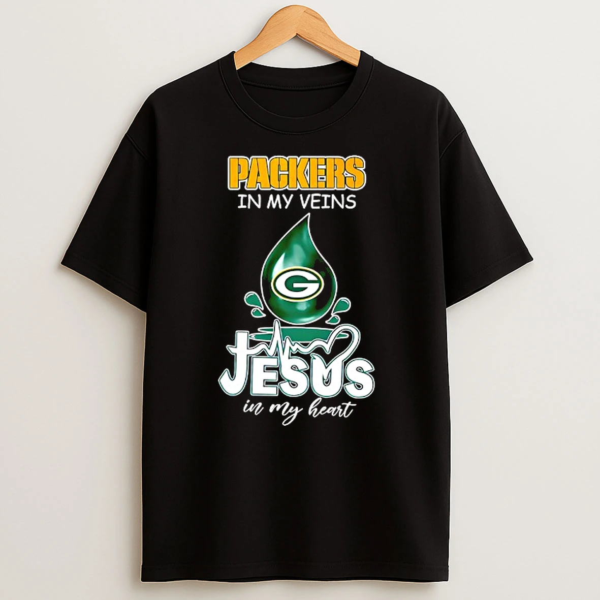 Green Bay Packers In My Veins Jesus In My Heart Blood T Shirt