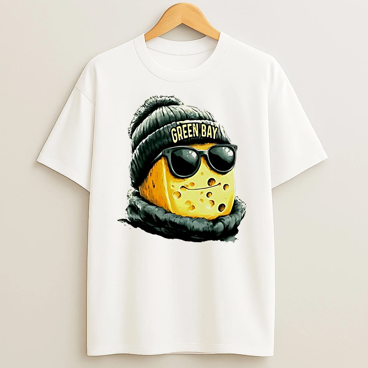 Green Bay Packers Mascot Wearing A Beanie And Sunglasses Circle T Shirt