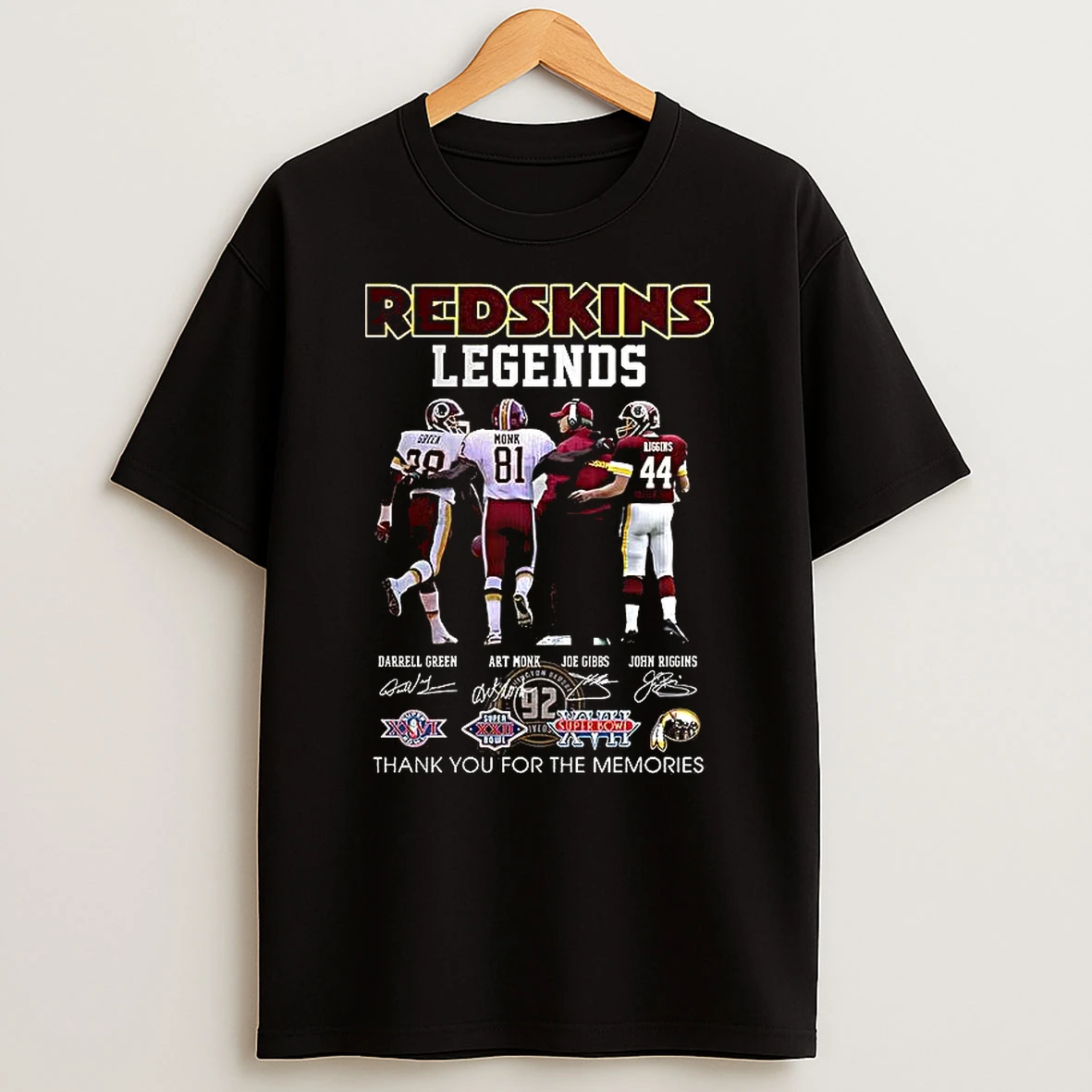 Green Monx Gibbs Riggins Washington Redskins Football Legends Thank You For The Memories T Shirt