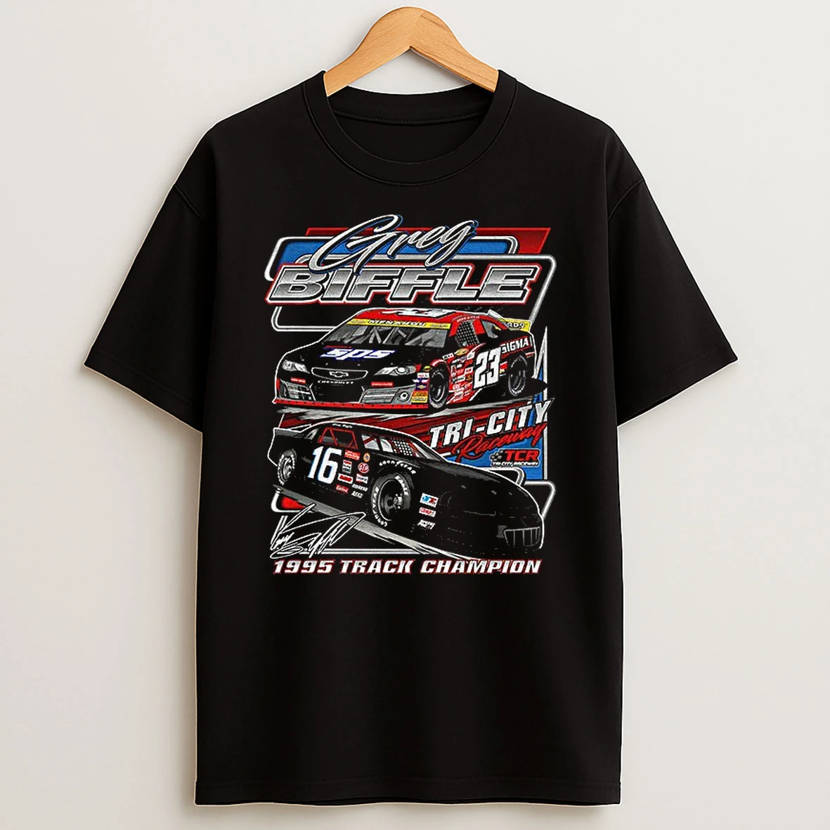 Greg Biffle Tri City Raceway 1995 Track Champion Signature T Shirt