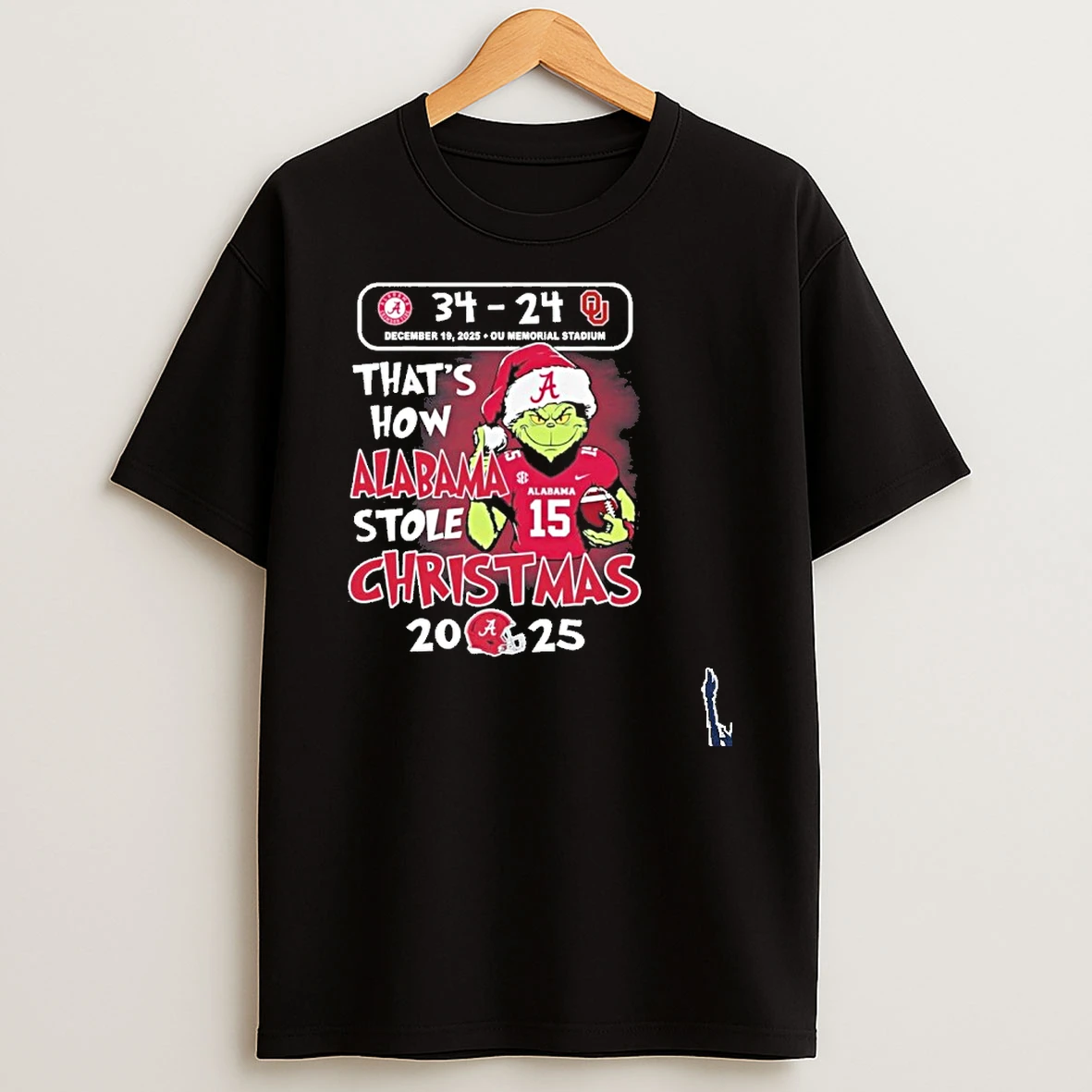Grinch Alabama 34 24 Oklahoma Thats How The Alabama Crimson Tide Stole Christmas T Shirt