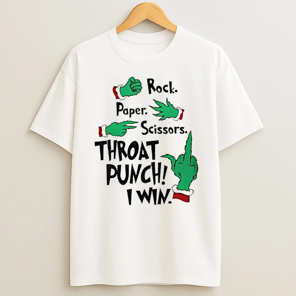 Grinch Hands Rock Paper Scissors Throat Punch I Win T Shirt